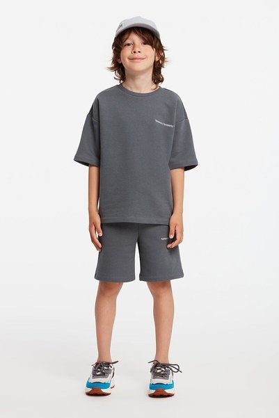 Bogota Boys' Embroidered Crew Neck Dark Gray Tracksuit Set