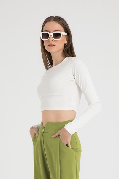 Cotton Round Neck Short Blouse Ecru