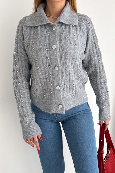 Standard Size Pearl Knitwear Cardigan