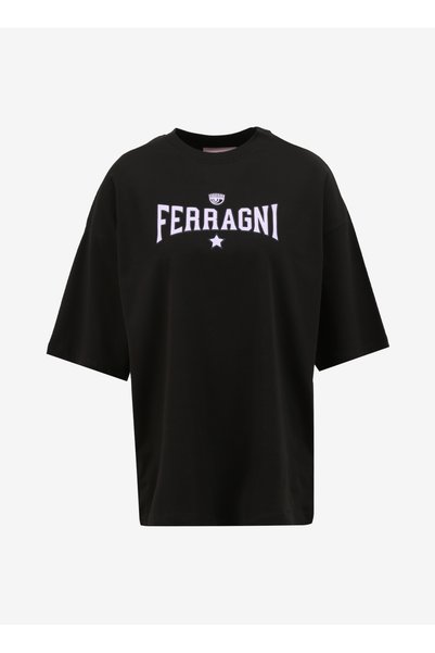 Crew Neck Printed Black Women's T-Shirt 75Cbht04