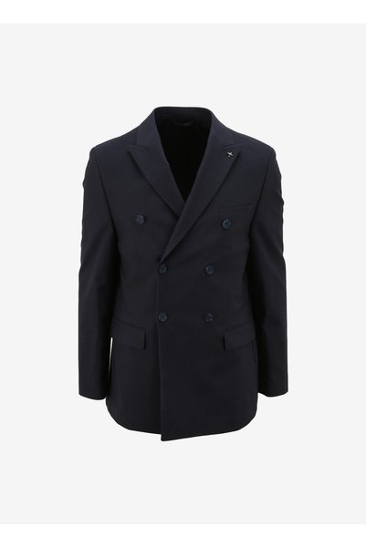 Light Navy Blue Men's Swallow Collar Regular Fit Jacket Fc4Sm-Ckt 0755