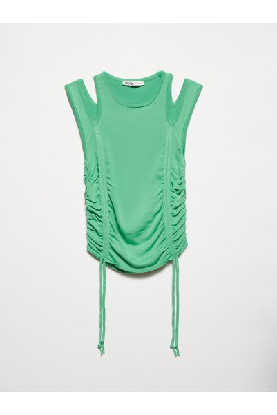 10366 Crew Neck Shoulder Middle Drop Front Gathered Knitwear Athlete-Apple Y