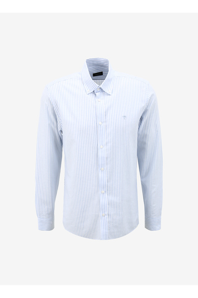 Regular Fit Buttoned Collar Striped Blue Men's Shirt Fc4Sm-Gml 0291