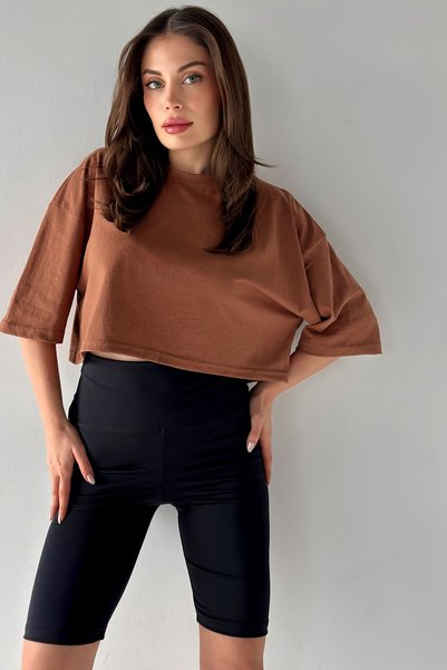 Women's Oversize Brown Crop T-shirt