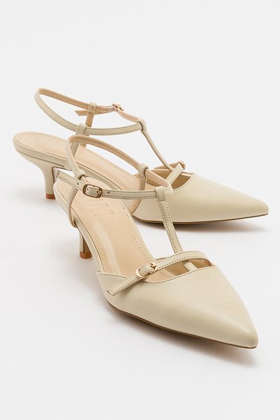 FRENCH Ecru Skin Women's Pointed Toe Open Back Short Heeled Shoes