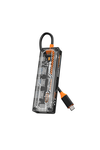 5во1 Type-c до USB3.0 + USB2.0 *2 + Type-c PD 100W + HDMI мултипликатор хаб ТРАНСПАРЕНТЕН