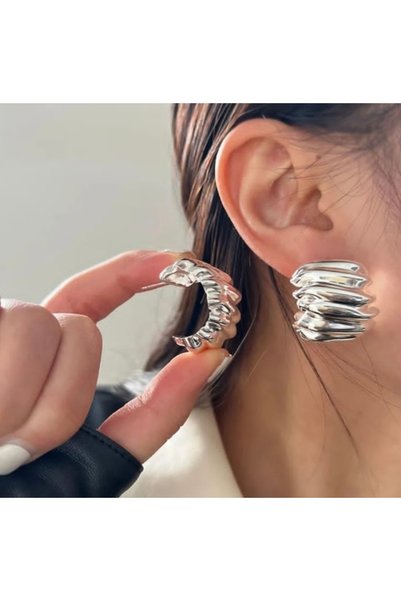 Women's Serrated Silver Earrings