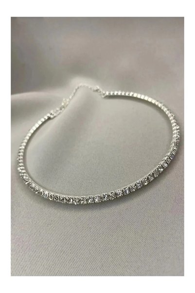 Women's Rhinestone Choker Silver Necklace
