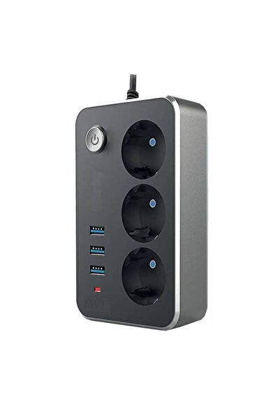 ПРИКЛУЧОК СО 3 ВЛЕЗА СО ЗАШТИТА ОД ПРЕНАПОН 3X USB ПОЛНАЧ ЗА ТЕЛЕФОН СО КАБЕЛ ОД 2 МЕТРИ 2,1A СО КОПЧЕ ЗА ВКЛУЧУВАЊЕ/ИСКЛУЧУВАЊЕ GOBEX
