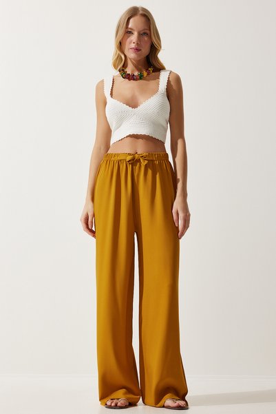 Women's Mustard Summer Viscose Palazzo Trousers EN00610