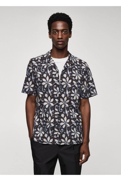Patterned bowling collar shirt