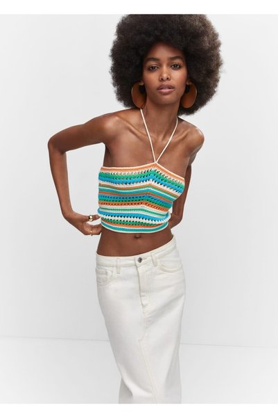 Crochet Blouse with Halter Collar
