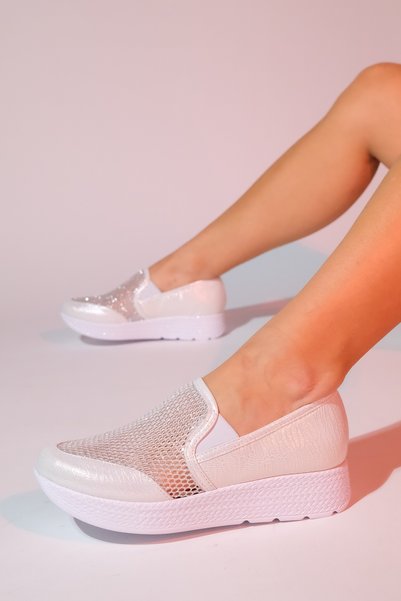 PURCAN Pearl Glitter Mesh Thick Soled Women's Casual Shoes