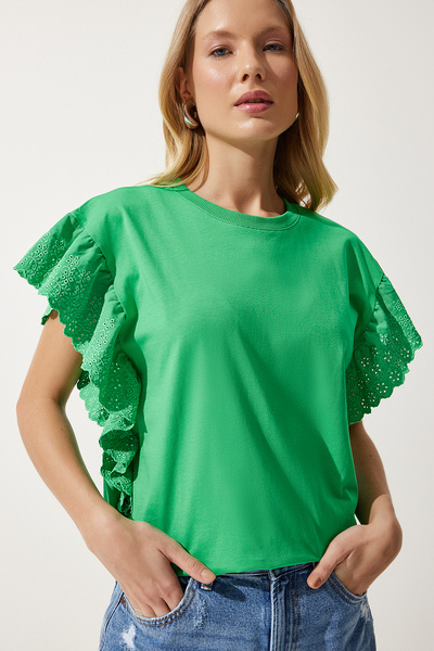 Women's Green Scalloped Knitted Blouse BF00093