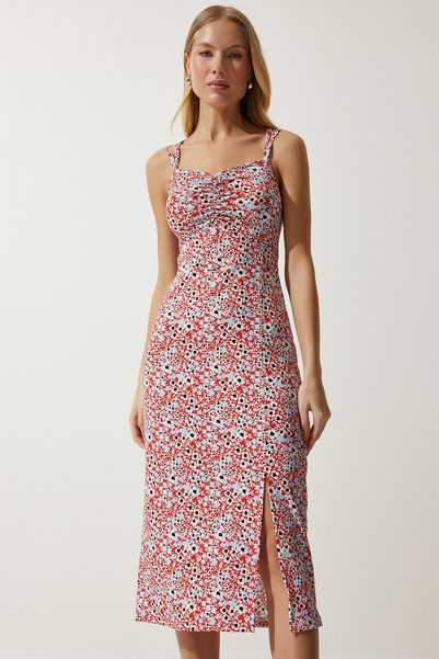 Women's Orange Double Strap Patterned Knitted Dress MC00262