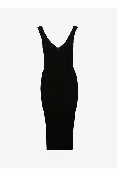 Black Women's V-Neck Slim Fit Dress Fc4Sl-Elb0513