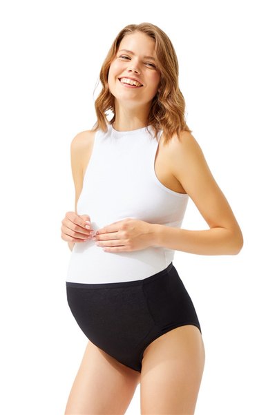 Black Cotton High Waist Maternity Bikini Panties