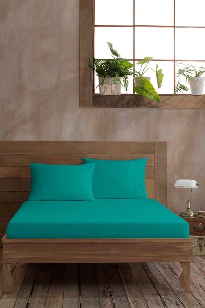 Ranforce Fitted Single Bed Sheet Cotton (100X200Cm) Turquoise