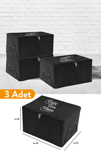 3 парчиња - мини црна торба за складирање со принт 30 X 22 X 18 Cm