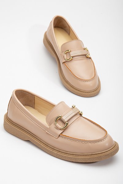 Women's Nude Skin Comfortable Fit Front Buckle Casual Loafer