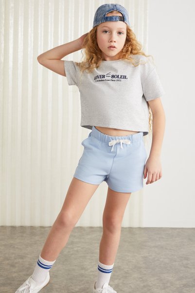 Camila-grm24038 100% Cotton 3 Thread Girls' Shorts Blue Shorts