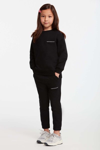 Jabor Girl's Embroidered Crew Neck Comfort Black Tracksuit Set