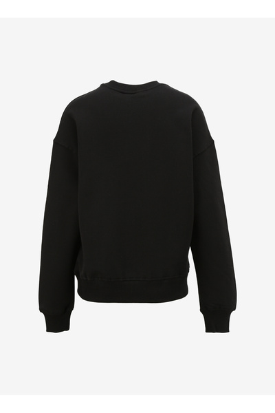 Crew Neck Plain Black Women's Sweatshirt 75Cbit05