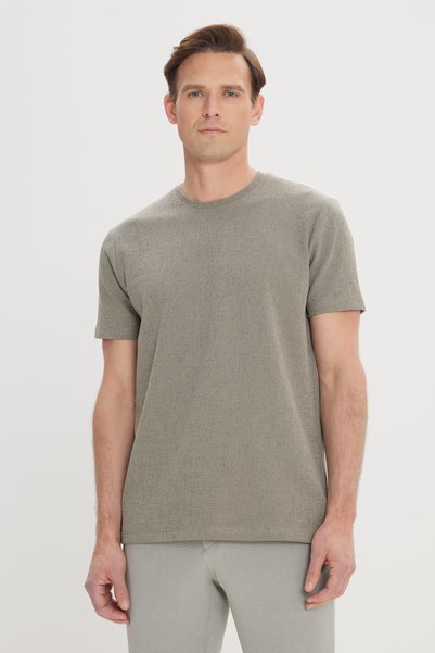 Men's Khaki Slim Fit Slim Fit Cotton Crew Neck T-Shirt