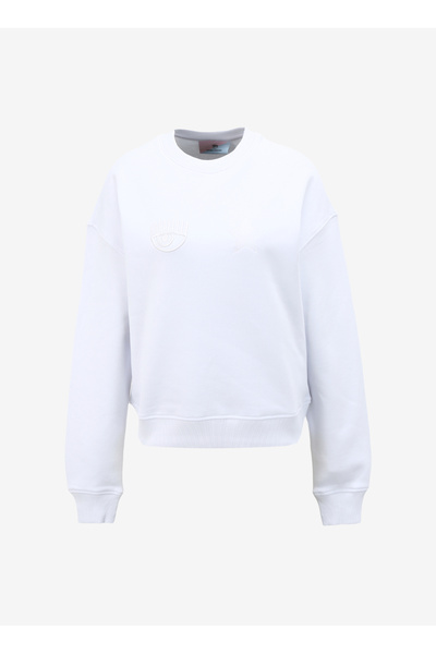 Crew Neck Plain White Women's Sweatshirt 75CBIT05