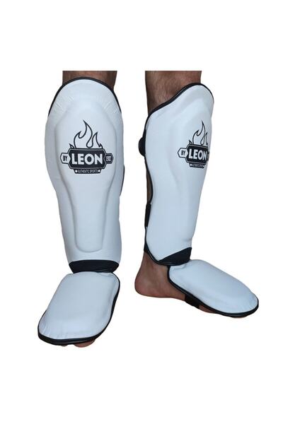 Leon Solid штитник за стапала и потколеници за Muay Thai и кик-бокс во бела боја