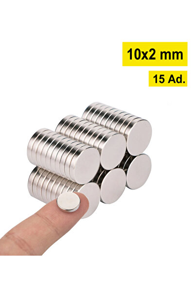 15 парчиња - тркалезен неодимиумски магнет, дијаметар: 10x2 mm, силен магнет, N35 квалитет