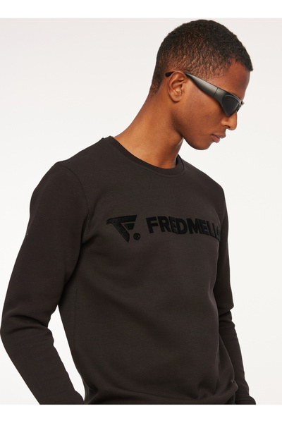 Crew Neck Black Men's Sweatshirt Fm23W07Fg