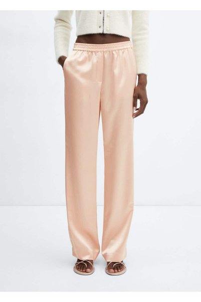 Satin pants with elastic waistband