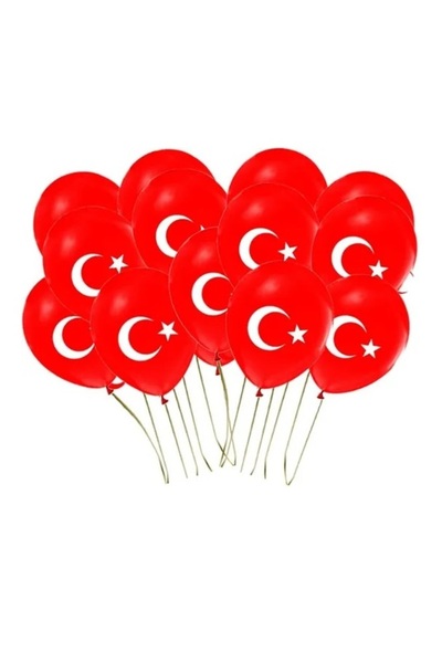 12 Pieces Red Printed Balloon with Turkish Flags April 23 Decorations