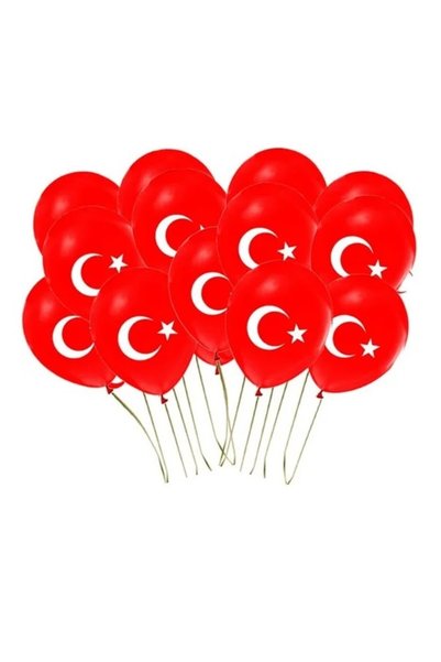 10 Pieces Red Printed Balloon with Turkish Flags April 23 Decorations