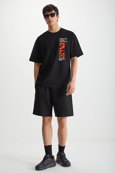 RAMADANP009 Men's 75% Cotton 25% Polyester Black Shorts