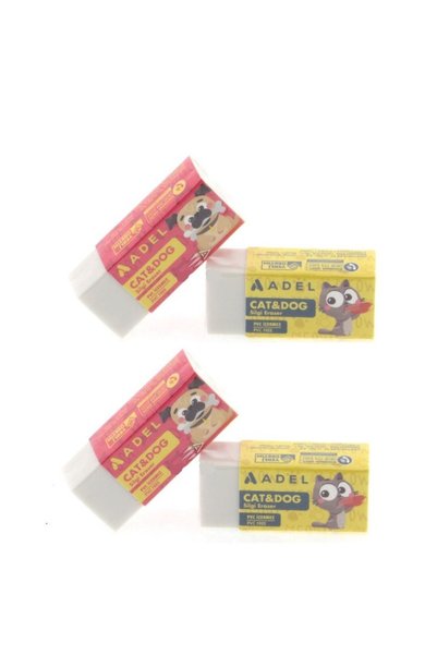 Adel White Cat&dog Eraser 4 Pieces