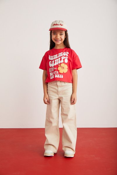 AGATE-GRM24025 100% cotton printed short sleeve T-shirt for girls Red T-Shirt