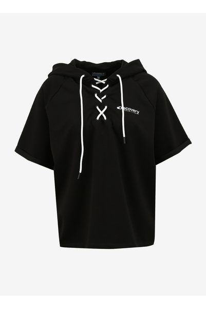 Black Women's Hooded Relaxed T-Shirt D4Sl-Tst3045