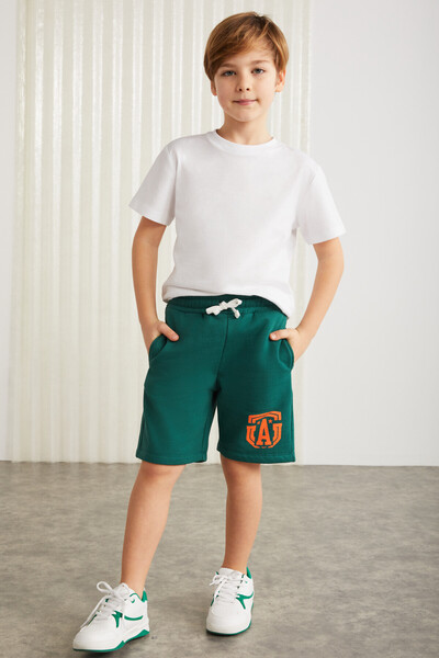 Darvell-grm24007 100% Cotton Printed Boys' Shorts Green Shorts
