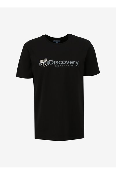 D4Sm-Tst3308 Black Crew Neck Basic Printed Men's T-Shirt