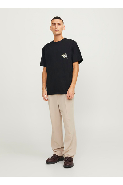 Crew Neck Black Men's T-Shirt Jorlafayette Flower Tee Ss Crew Nec