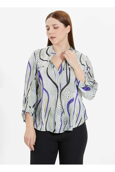 Judge Collar Patterned Purple Women's Blouse 24Ysl8799-Bb
