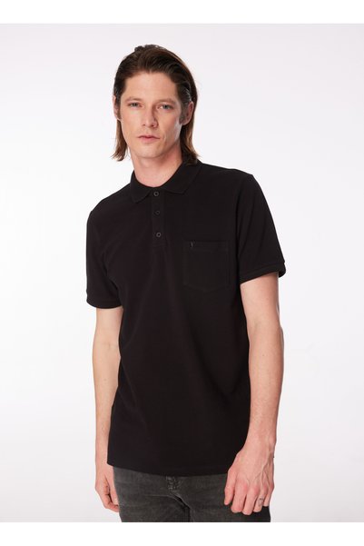 Black Men's Basic 100% Cotton Polo T-Shirt cm Nobro with Pocket
