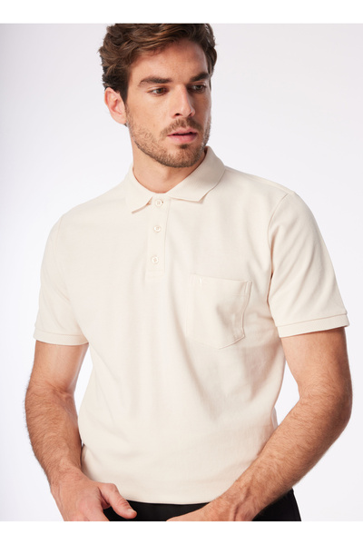 Beige Men's Basic 100% Cotton Polo T-Shirt cm Nobro with Pocket