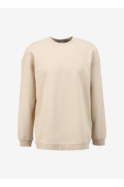 Ecru Color - 100% Cotton, Crew Neck, Relaxed Fit Sweatshirt