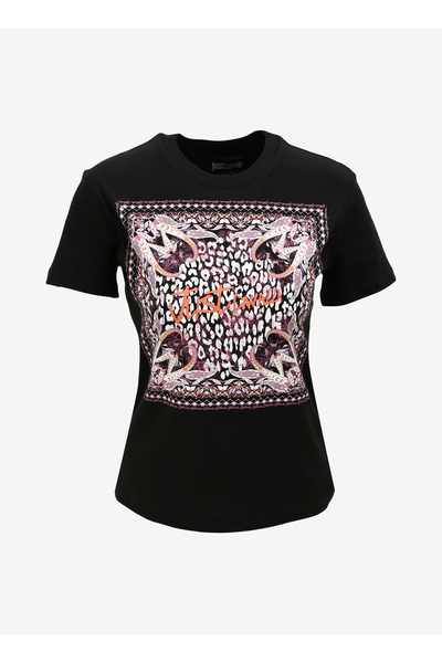 Crew Neck Printed Black Women's T-Shirt 75Pahf04