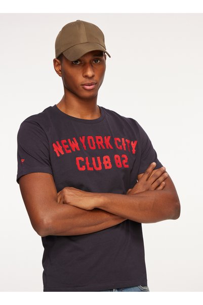 Crew Neck Navy Blue Men's T-Shirt Fm23W14Tg