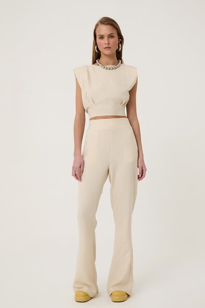 High Waist Pocket Pants Natural