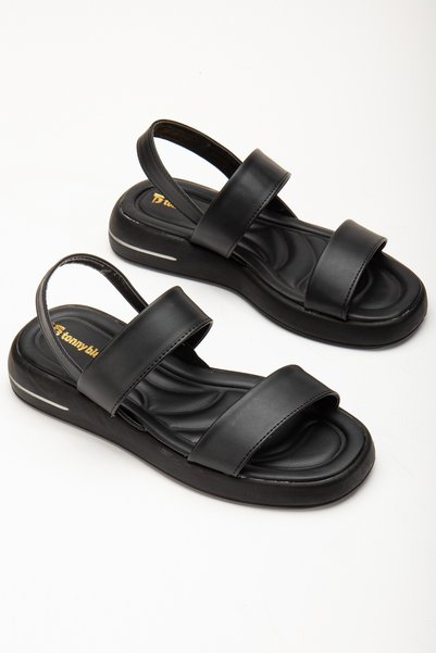 Women's Black Skin Comfortable Fit Poly Sole Double Strap Sandals